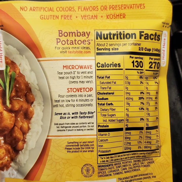 photo of Tasty Bite Indian Bombay Potatoes shared by @brtjohns on  08 Jan 2021 - review