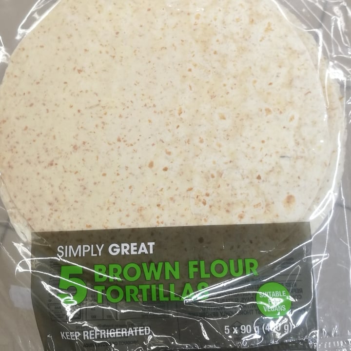 photo of Simply Great Brown flour tortillas shared by @junkfoodvegans on  31 Aug 2020 - review