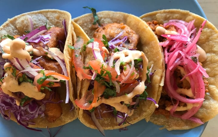 photo of La taquería vegiee Tacos Baja, Taco Gobernador Y Taco De Camaron shared by @veganlocos on  25 Oct 2019 - review