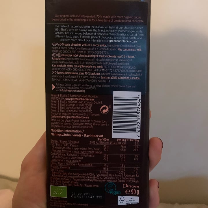 photo of Green & Black's 70% Organic Dark Chocolate shared by @doped on  23 Dec 2021 - review
