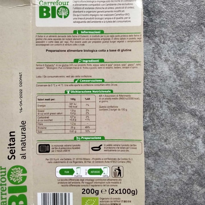 photo of Carrefour Bio Seitan Al Naturale shared by @noee5 on  01 Sep 2022 - review