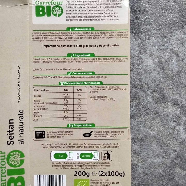 review photo of Carrefour Bio Seitan Al Naturale shared by @noee5 on 01 Sep 2022 - review