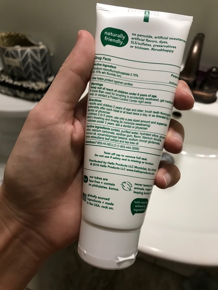 photo of Hello Natural Whitening Fluoride Toothpaste shared by @curvycarbivore on  05 Feb 2020 - review