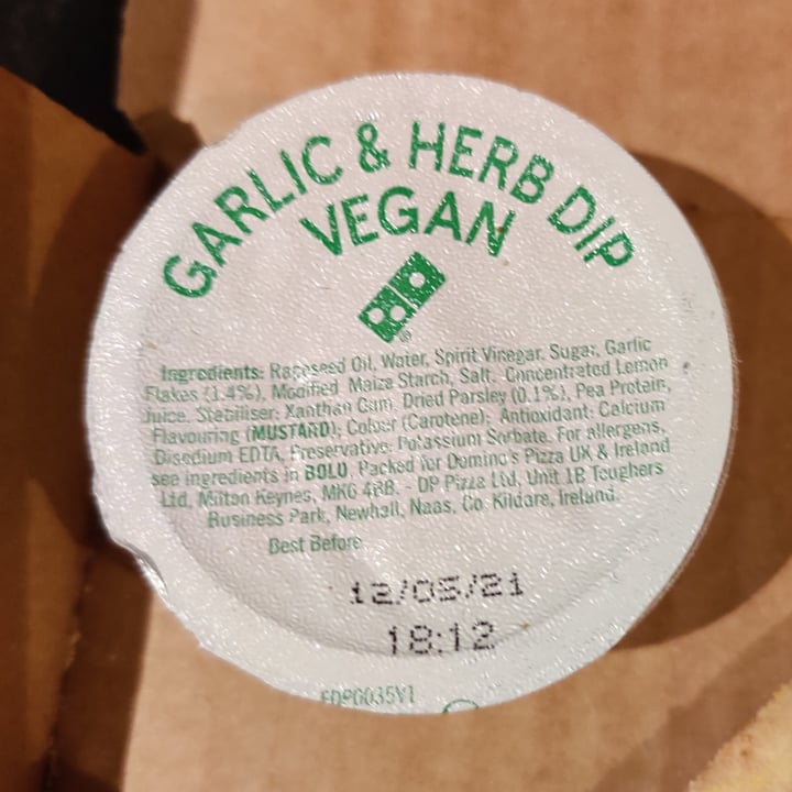 Domino's Pizza Kenilworth United Kingdom Vegan Garlic & Herb Dip