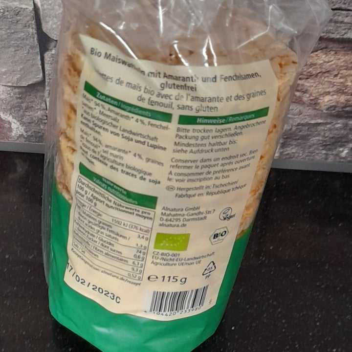 review photo of Alnatura Mais Amaranth Fenchelsamen Waffeln shared by @sbirurossa on 10 Jul 2022 - review