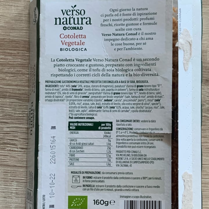 photo of Conad Verso Natura Cotoletta Vegetale shared by @adele91m on  29 Sep 2022 - review