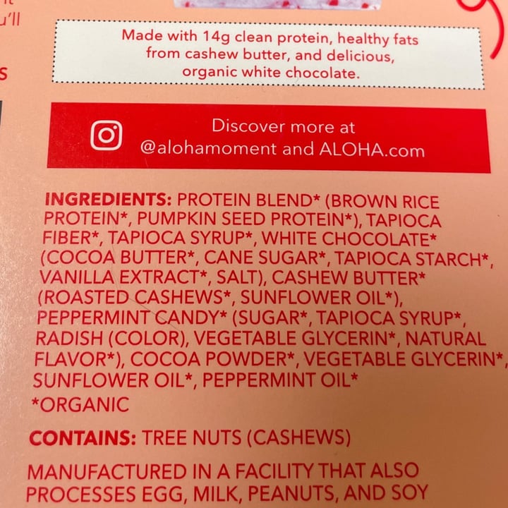 photo of Aloha Organic Protein Bar Peppermint White Chocolate shared by @alleycatz on  25 Dec 2021 - review