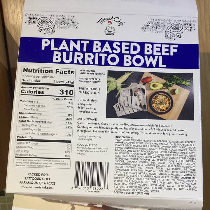 photo of Tattooed Chef Plant Based Beef Burrito Bowl shared by @lansterm on  16 Dec 2022 - review