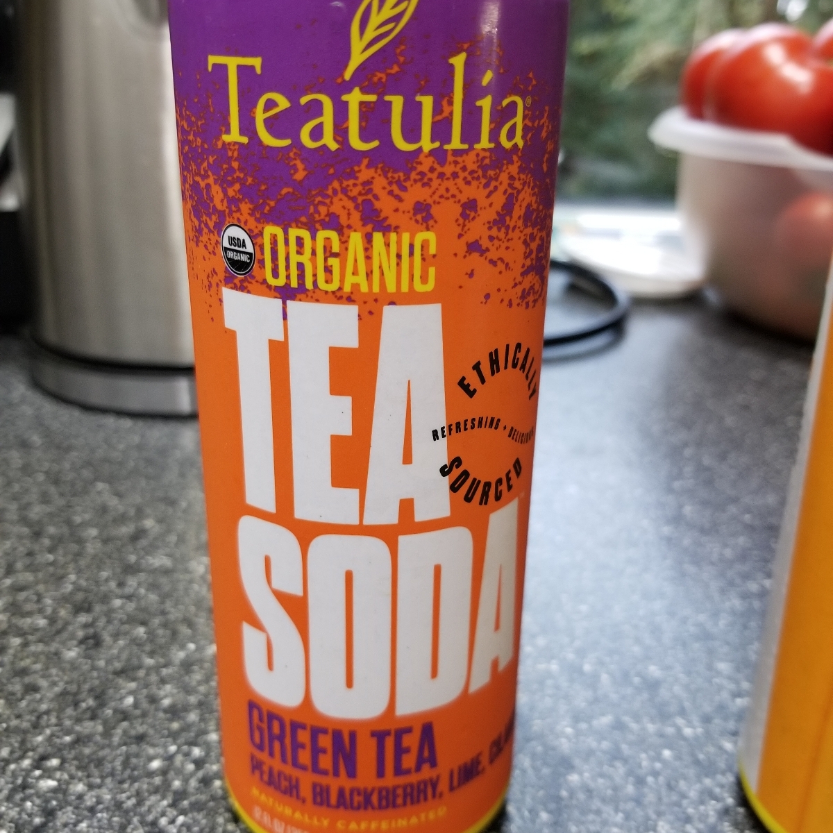 Teatulia Organic Tea Soda Green Tea Peach Blackberry Lime Cilantro
