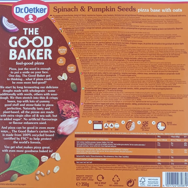 photo of Dr. Oetker The Good Baker Feel-Good Pizza (Spinach & Pumpkin Seeds) shared by @titoherbito on  18 Apr 2022 - review