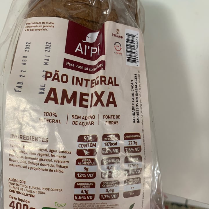 photo of Aipi Pão Integral De Ameixa shared by @valemari on  06 May 2022 - review