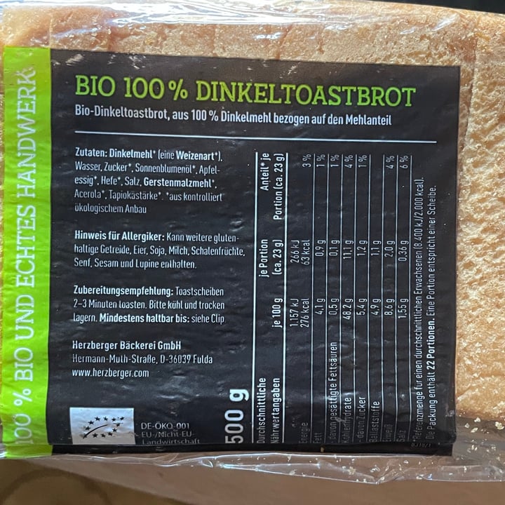 photo of Herzberger Bio 100% Dinkel Toastbrot shared by @kavana on  08 Mar 2021 - review