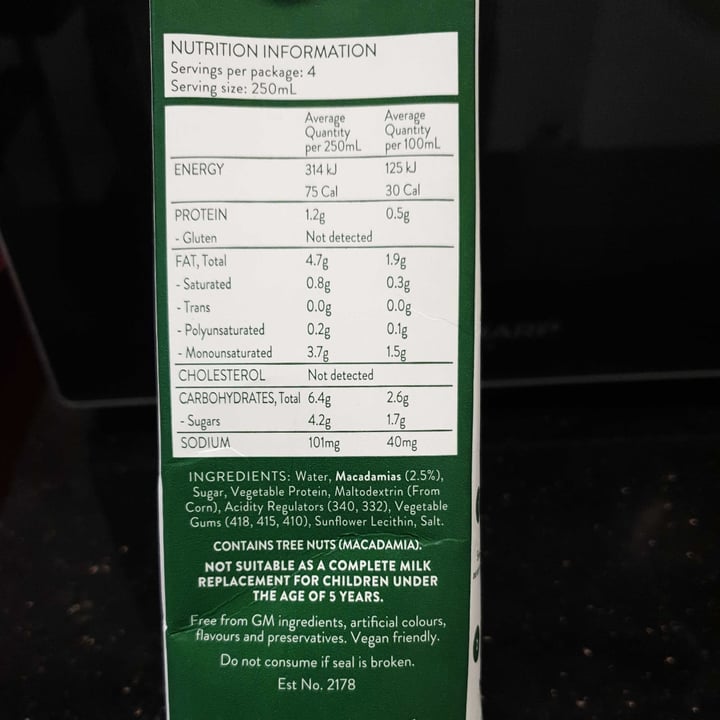 photo of Australia's Own Barista macadamia milk shared by @chloeliew on  14 Feb 2022 - review