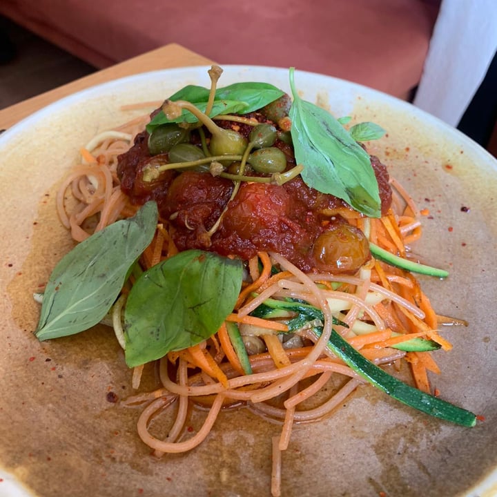 photo of The Green Spot Red lentil, zucchini and carrot spaghetti with arrabiata sauce of olives and capers shared by @pakush on  11 Mar 2022 - review