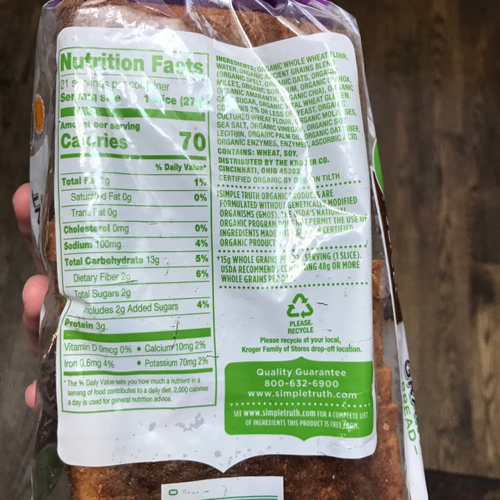 photo of Simple Truth ancient grains thin-sliced bread shared by @thevegfriend on  26 Apr 2022 - review