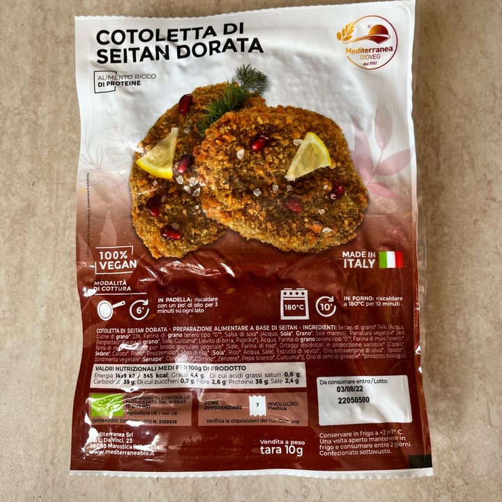 review photo of Mediterranea BioVeg Cotoletta di seitan dorata shared by @ele0nora on 29 Jun 2022 - review