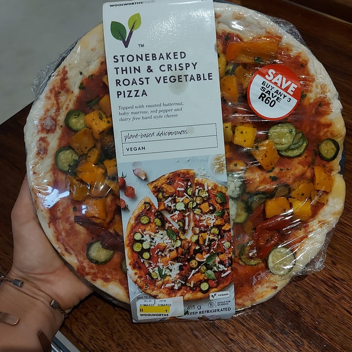 review photo of Woolworths Food Stone baked Thin And Crispy Roast Vegetable Pizza shared by @lizadewet on 02 Mar 2022 - review