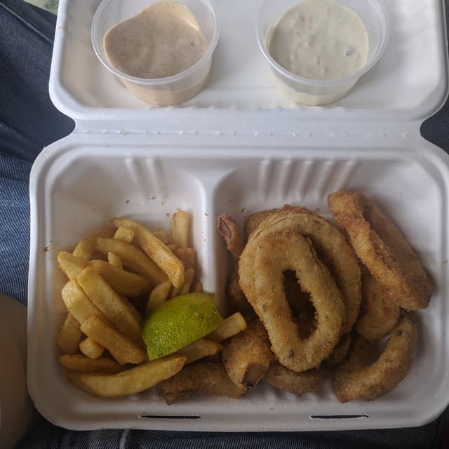 Photo of the dish “Vegan Calamari, Chips and Rice”