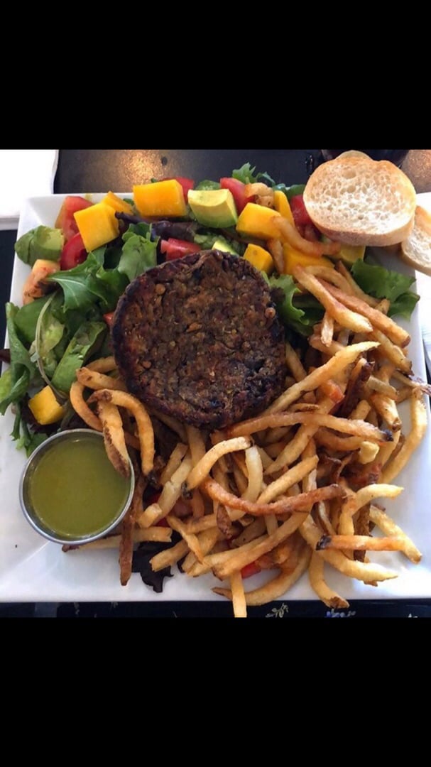 review photo of Sweet Basil's Cafe Vegan Cafe Salad + French Fries shared by @plantpoweredpisces on 15 Oct 2019 - review