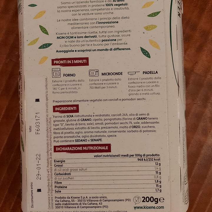 photo of Kioene Burger ai carciofi e pomodori secchi shared by @maddyveggy on  23 Jan 2022 - review