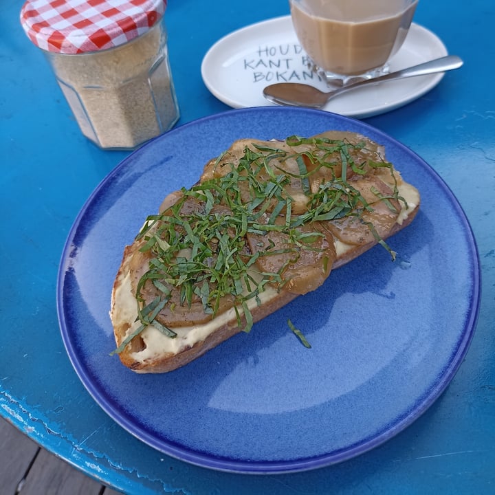 review photo of The Blue Cafe Pickled Aubergine , Hummus & Fresh Basil Tartine shared by @mjahnig on 02 Apr 2022 - review