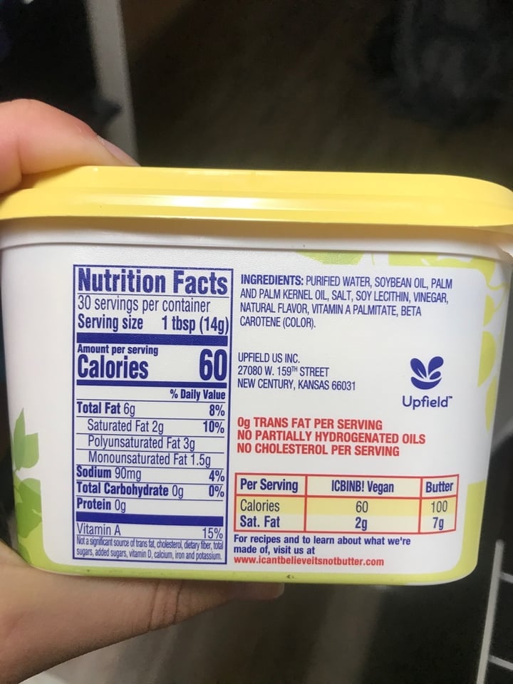 photo of I Can't Believe It's Not Butter! I Cant Believe Its Not Butter! It’s Vegan (45% Vegetable Oil Spread) shared by @curvycarbivore on  11 Dec 2019 - review