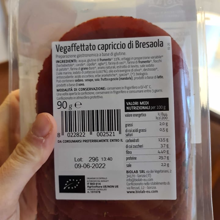 photo of Biolab Affettato vegano bresaola shared by @sarazathoth on  09 Apr 2022 - review