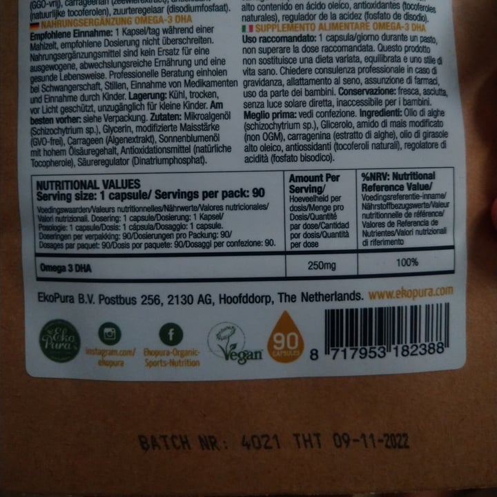 photo of EkoPura Vegan Omega 3 Algae Oil shared by @theandalusianqueer on  08 Jul 2021 - review