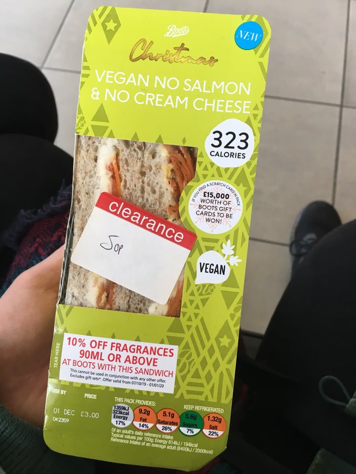 photo of Boots Vegan No Salmon & No Cream Cheese shared by @laurapratt on  06 Dec 2019 - review