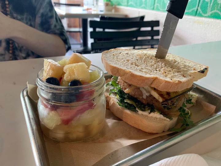 review photo of Sprouts Cafe Vegan Burger with Brussel Sprout Slaw shared by @mckaylahelms1244 on 05 Sep 2019 - review