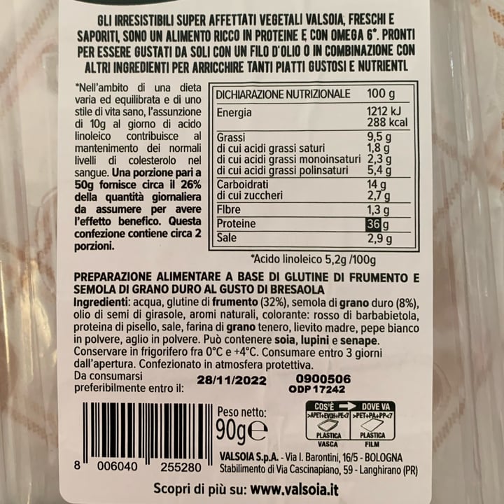 photo of Valsoia L'IRRESISTIBILE SUPER AFFETTATO GUSTO BRESAOLA shared by @adele91m on  17 Oct 2022 - review