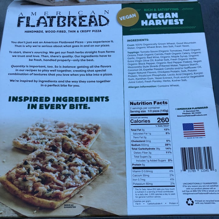 photo of American Flatbread Vegan Harvest Pizza shared by @katiewink on  05 Oct 2021 - review