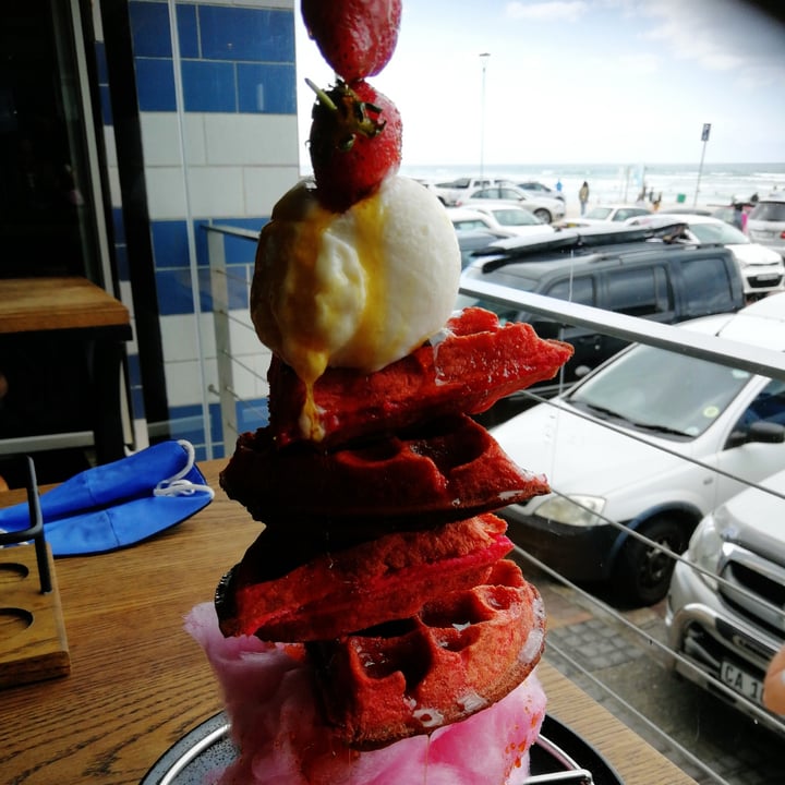 review photo of Hudsons, The Burger Joint (Muizenberg) Red Velvet Waffle (vegan) shared by @nolaj on 21 Feb 2021 - review