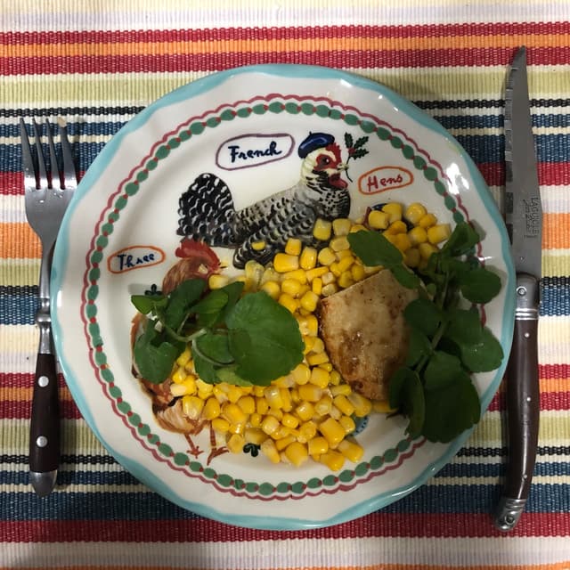 Photo of the dish “Frango com milho e salada de agrião”