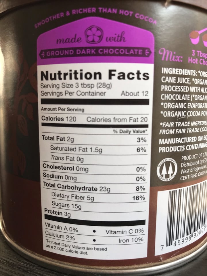 photo of Equal Exchange Organic Dark Hot Chocolate Mix shared by @dianna on  19 Mar 2019 - review