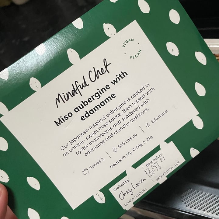 review photo of Mindful Chef Miso aubergine with edamame shared by @kaythevegan on 06 Jul 2021 - review