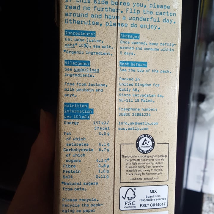 review photo of Oatly Organic Oat Drink shared by @kellieclark on 01 Sep 2021 - review
