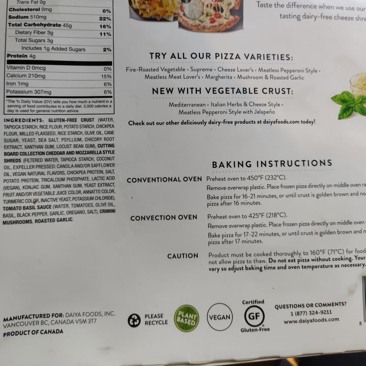 photo of Daiya Daiya Deliciouly Dairy-free Pizza shared by @cecirojas on  27 Mar 2022 - review