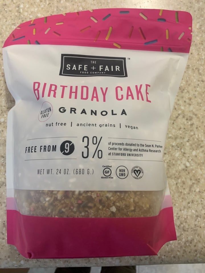 photo of The Safe + Fair Food Company Birthday Cake Granola shared by @vegankeegan on  21 Apr 2020 - review