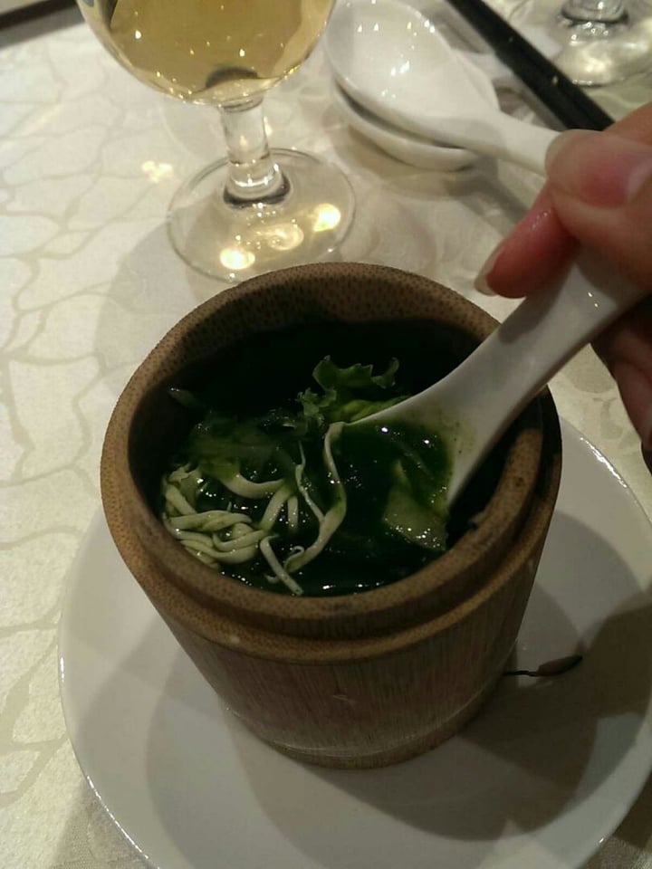 photo of LingZhi Vegetarian - Liat Towers Braised Organic Kale Broth served in Bamboo Cup shared by @fourdollars on  29 Jul 2019 - review
