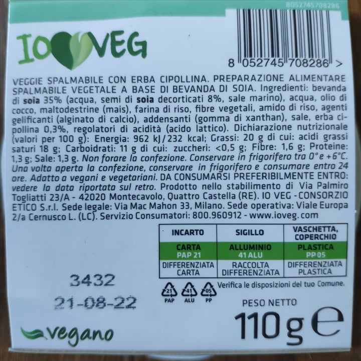 photo of ioVEG Veggie spalmabile con erba cipollina shared by @mikutheclown on  14 Jun 2022 - review