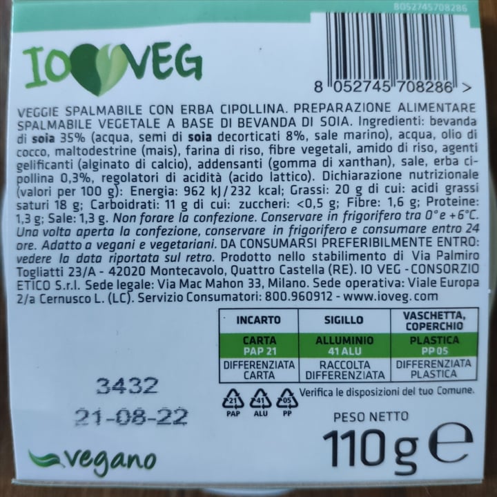 review photo of ioVEG Veggie spalmabile con erba cipollina shared by @mikutheclown on 14 Jun 2022 - review