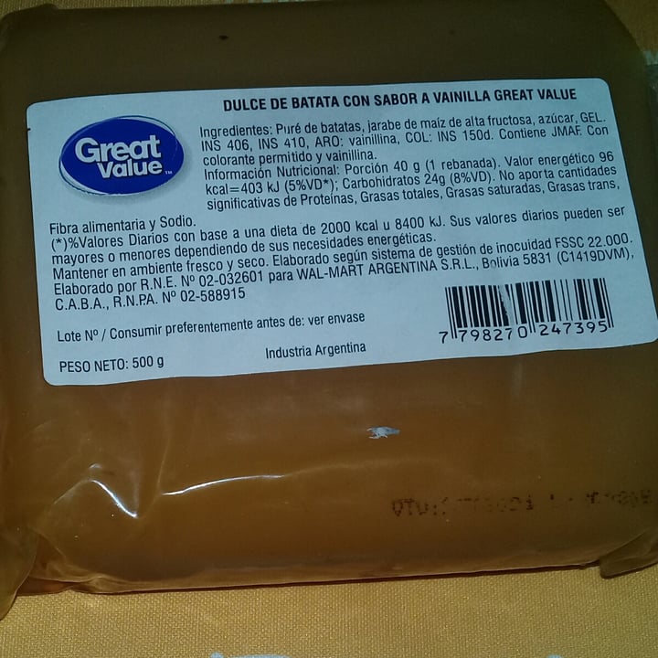 review photo of Great Value Dulce de batata shared by @martinna on 14 Jul 2021 - review