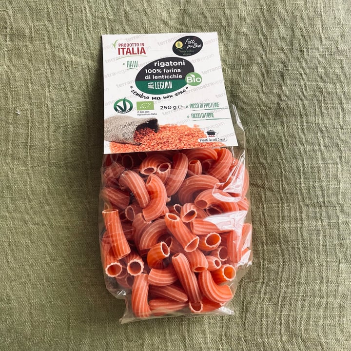 photo of Fatti per bene terranostra vegan Rigatoni di lenticchie rosse shared by @bernardogiovannini on  08 Jul 2022 - review