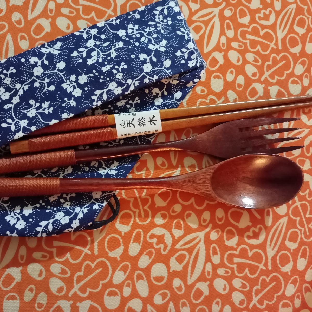 Set di posate da viaggio in legno di bambù Posate riutilizzabili