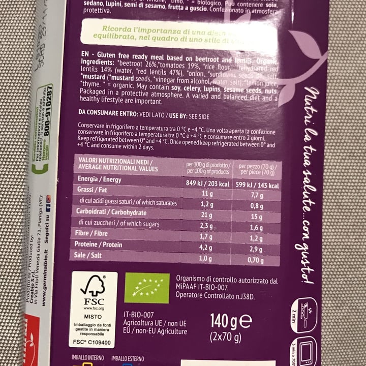 review photo of Germinal Bio Medaglioni Di Rapa Rossa E Lenticchie shared by @francesca1993 on 28 Nov 2022 - review