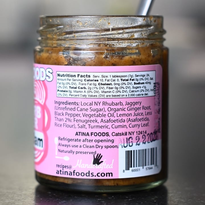 photo of Atina foods Rhubarb Ginger Herbal Jam shared by @tryingveganwithmario on  09 Mar 2020 - review