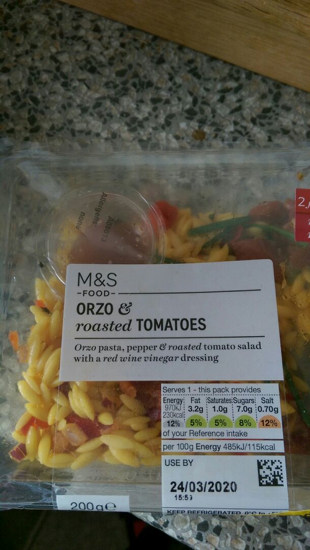 photo of Marks & Spencer Food (M&S) Orzo & Roasted Tomatoes shared by @cpup on  29 Mar 2020 - review