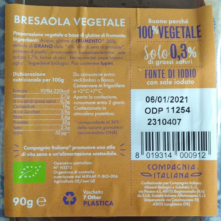 photo of Compagnia Italiana Bresaola vegetale shared by @beavegan on  28 Oct 2020 - review