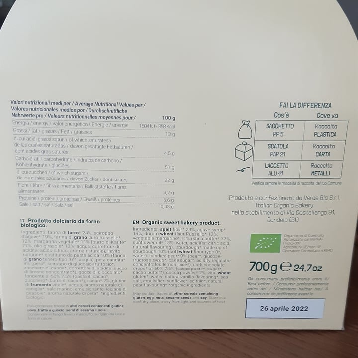 review photo of Verde & Bio Panettone pere e cioccolato shared by @piarpaola on 29 Dec 2021 - review